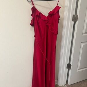 A New Day Red Satin Ruffle Midi Dress Size M